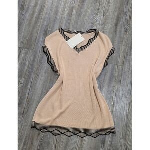 Beige Knit Top with Black Trim